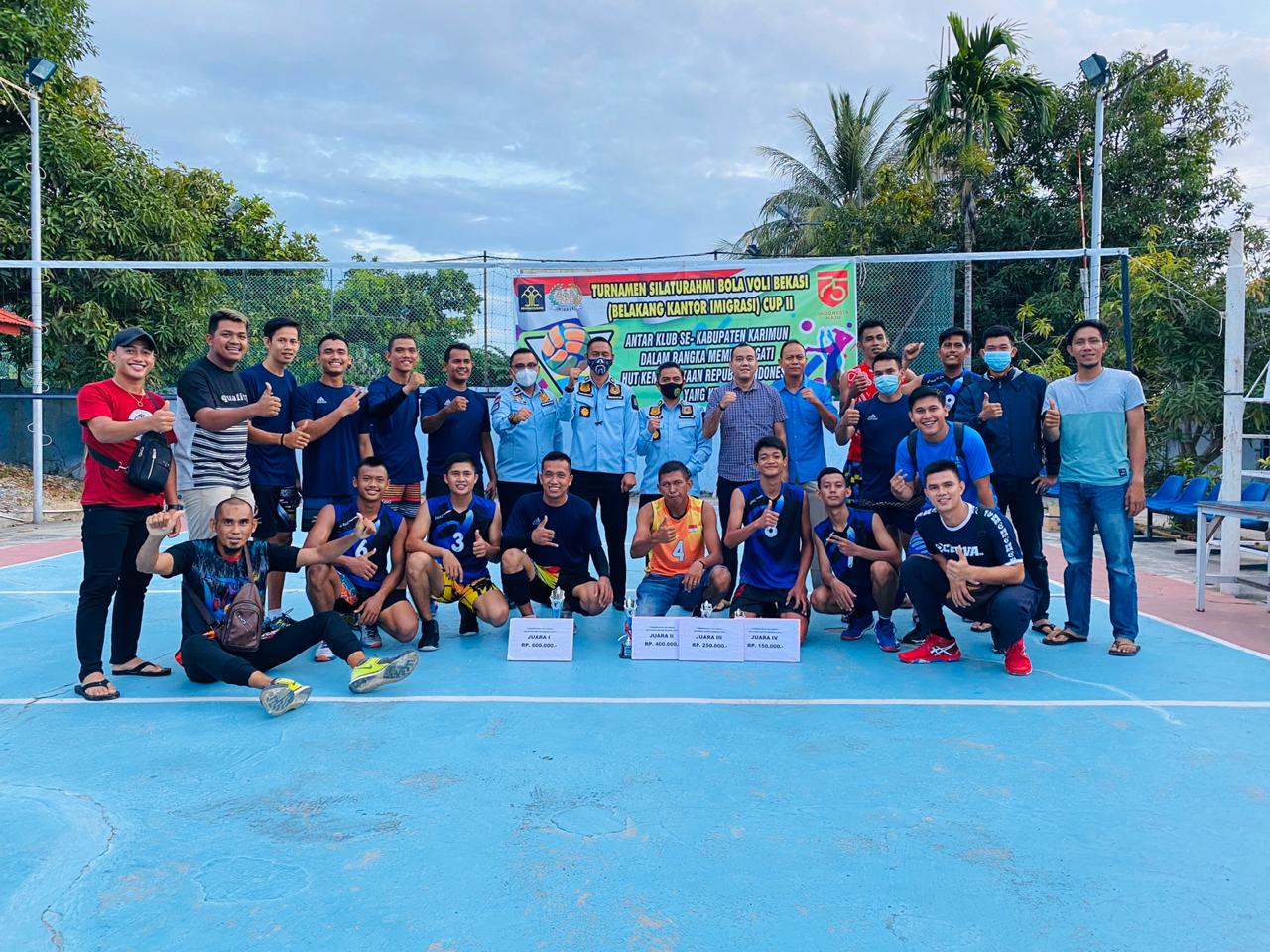 Kantor Imigrasi Kelas II TPI Tanjung Balai Karimun Memeriahkan HUT RI ke 75 Tahun 2020 dengan mengadakan Turnamen Bola Voli BEKASI CUP Antar Club se-Kabupaten Karimun.