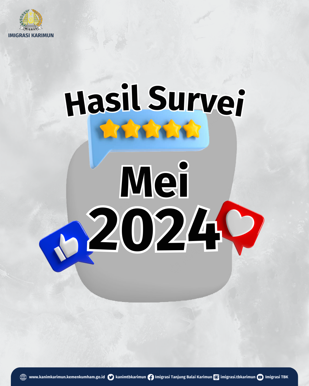 Hasil Survei Presepsi Kualitas Pelayanan dan Persepsi Anti Korupsi (SPKP/SPAK) untuk bulan Mei Tahun 2024 pada Kantor Imigrasi Kelas II TPI Tanjung Balai Karimun